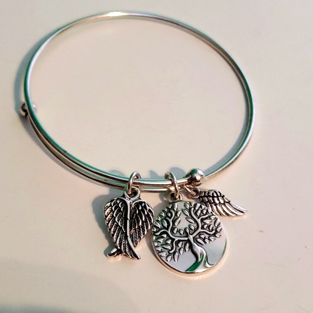 3 charm silver tone Angle bracelet